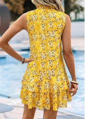 Yellow Floral Print Short Tummy Coverage Sleeveless Dress | thumb picture 