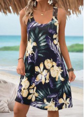 Black Floral Print Tummy Coverage Sleeveless Scoop Neck Dress | thumb picture 