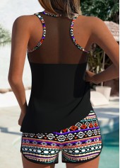 Black Mid Waisted Tummy Coverage Tribal Print Tankini Set | thumb picture 
