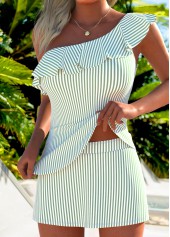 Beige Mid Waisted Striped Tankini Set | thumb picture 