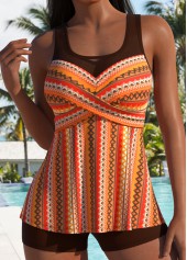 Orange Mid Waisted Surplice African Tribal Print Tankini Set | thumb picture 