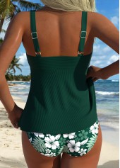 Blackish Green Mid Waisted Patchwork Tankini Set | thumb picture 