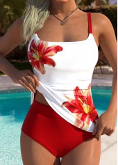 Red Mid Waisted Tummy Coverage Floral Print Tankini Set