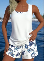 White Mid Waisted Tummy Coverage Tankini Set | thumb picture 