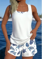 White Mid Waisted Tummy Coverage Tankini Set | thumb picture 