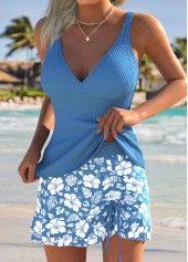 Dusty Blue Mid Waisted Patchwork Floral Print Tankini Set | thumb picture 
