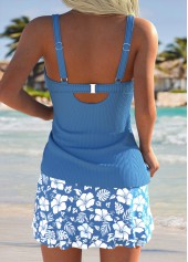 Dusty Blue Mid Waisted Patchwork Floral Print Tankini Set | thumb picture 