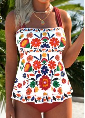 Multi Color Mid Waisted Patchwork Floral Print Tankini Set | thumb picture 