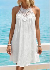White Short Shirred Strappy Halter Dress | thumb picture 
