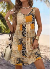 Multi Color Tribal Print Short Tummy Coverage Sleeveless Dress