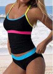 Black Mid Waisted Tugless Tankini Set