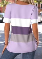 Purple Geometric Print Tummy Coverage Short Sleeve T Shirt | thumb picture 