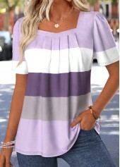 Purple Geometric Print Tummy Coverage Short Sleeve T Shirt | thumb picture 
