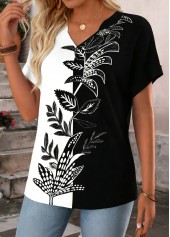 Black Floral Print Tummy Coverage Short Sleeve T Shirt | thumb picture 