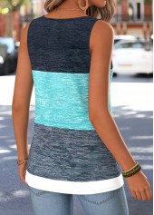 Cyan Geometric Print Fake 2in1 Sleeveless Tank Top | thumb picture 