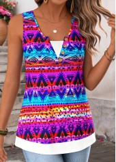 Multi Color Tribal Print Fake 2in1 Sleeveless Tank Top | thumb picture 