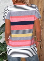 Multi Color Striped Tummy Coverage Short Sleeve T Shirt | thumb picture 