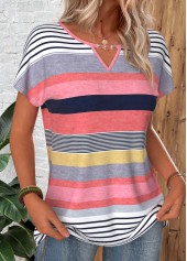 Multi Color Striped Tummy Coverage Short Sleeve T Shirt | thumb picture 