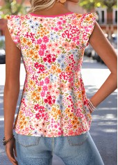Pink Ditsy Floral Print Peplum Short Sleeve Tank Top | thumb picture 