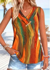 Multi Color Geometric Print Tummy Coverage Sleeveless Tank Top