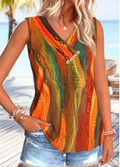 Multi Color Geometric Print Tummy Coverage Sleeveless Tank Top | thumb picture 