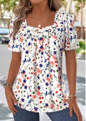 Multi Color Ditsy Floral Print Tummy Coverage T Shirt