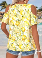 Light Yellow Fruit Printing Twist Short Sleeve T Shirt | thumb picture 