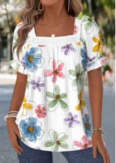 Raw White Floral Print Tummy Coverage T Shirt