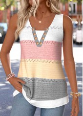Multi Color Striped Tummy Coverage Sleeveless Tank Top