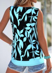 Cyan Leaf Print Tummy Coverage Sleeveless Tank Top | thumb picture 