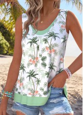 Green Tropical Plants Print Fake 2in1 Sleeveless Tank Top | thumb picture 