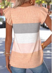 Orange Striped Tuck Stitch Short Sleeve T Shirt | thumb picture 