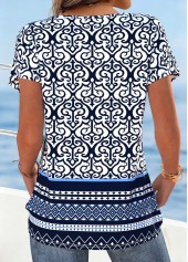 Navy Tribal Print Cut Out Short Sleeve T Shirt | thumb picture 