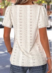 Beige Pleated Short Sleeve Square Neck T Shirt | thumb picture 