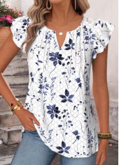 White Floral Print Tummy Coverage Short Sleeve T Shirt