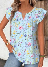 Light Blue Floral Print Tummy Coverage T Shirt | thumb picture 