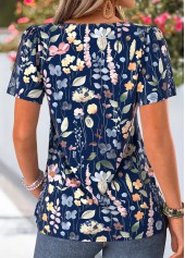 Navy Floral Print Tummy Coverage Short Sleeve T Shirt | thumb picture 
