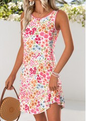 Pink Ditsy Floral Print Short Tummy Coverage Sleeveless Dress | thumb picture 