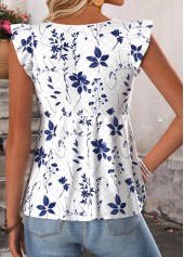 White Ditsy Floral Print Peplum Short Sleeve Tank Top | thumb picture 