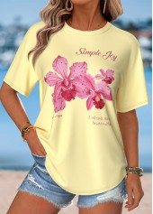 Light Yellow Floral Print Short Sleeve T Shirt | thumb picture 
