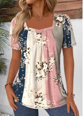 Multi Color Random Floral Print Tummy Coverage T Shirt