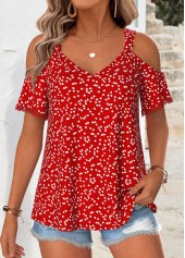 Red Polka Dot Tummy Coverage Short Sleeve T Shirt