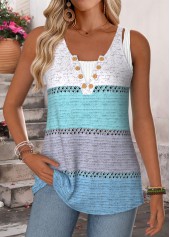 Blue Striped Curved Hem Sleeveless Tank Top | thumb picture 