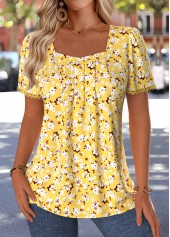 Pink Ditsy Floral Print Tummy Coverage T Shirt