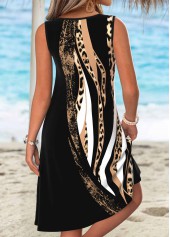 Black Leopard Short Tummy Coverage Sleeveless Round Neck Dress | thumb picture 