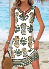 Multi Color Tribal Print Short Tummy Coverage Sleeveless Dress