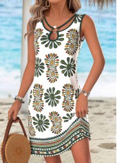 Multi Color Tribal Print Short Tummy Coverage Sleeveless Dress | thumb picture 