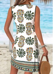 Multi Color Tribal Print Short Tummy Coverage Sleeveless Dress | thumb picture 