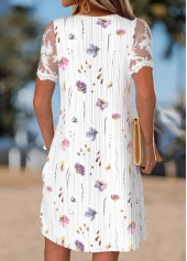 White Floral Print Short Scalloped Hem Square Neck Dress | thumb picture 