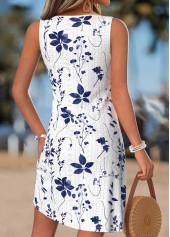 White Leaf Print Short Tummy Coverage Sleeveless Dress | thumb picture 